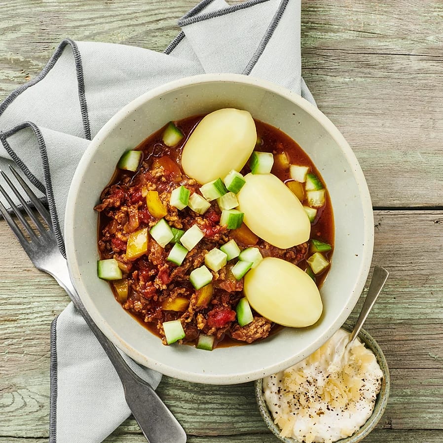 Köttfärsgulasch med ostkräm